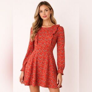 Red/Orange Floral Long-Sleeve Dress